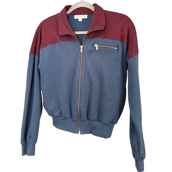 Spiritual Gangster So Fly Blocked Zip Up Jacket Colorblock Navy&Maroon/Plum*Flaw - Picture 2 of 11